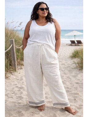 J.Crew Womens White Flowy Linen Wide-Leg Plus 3X Pockets Resort Minimalist